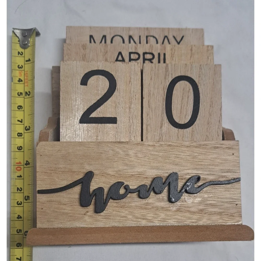 Wood Perpetual Block Calendar Farmhouse Desk Decor Home Rustic
